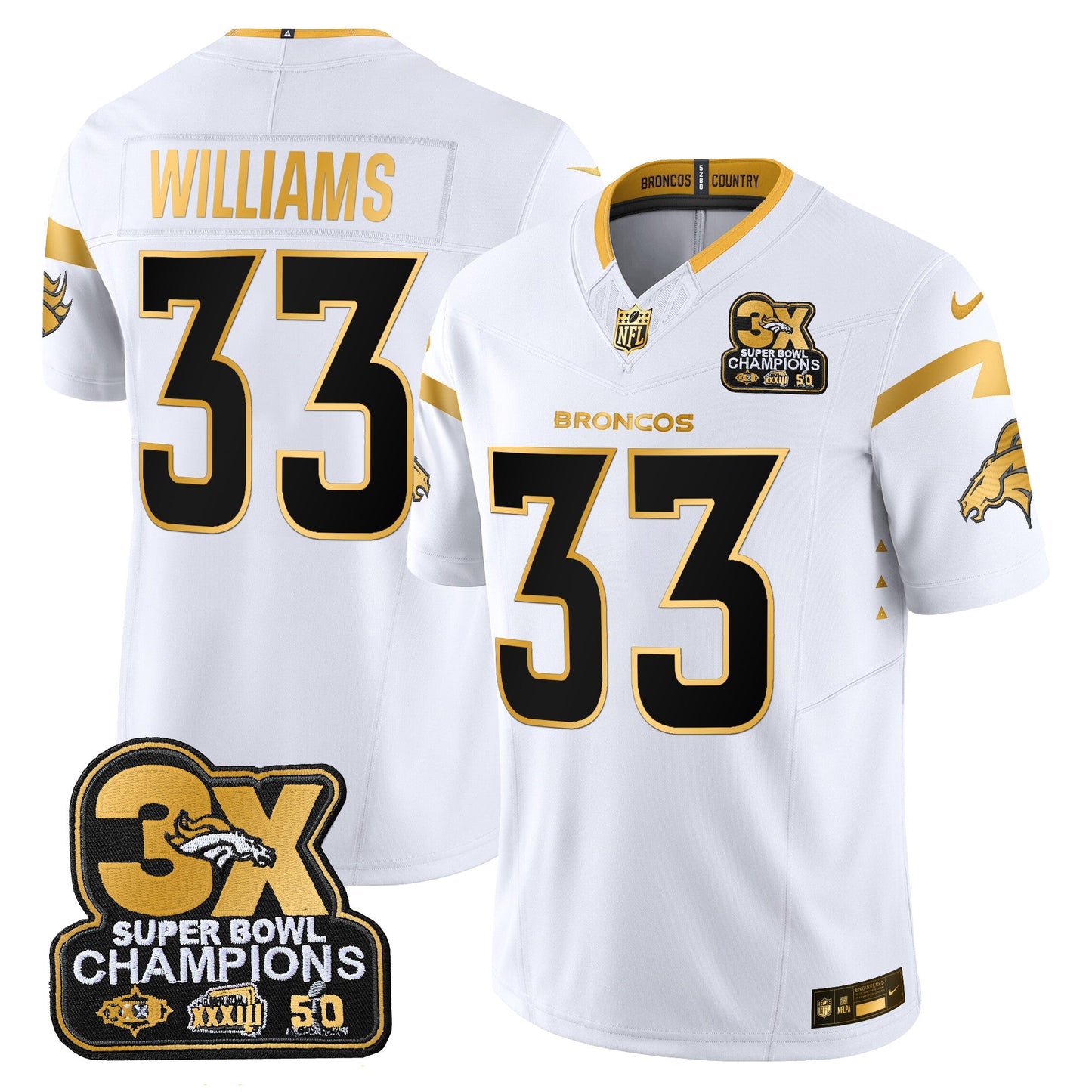 DEN 3-Time Champions Patch Gold Vapor Limited Jersey - All Stitched