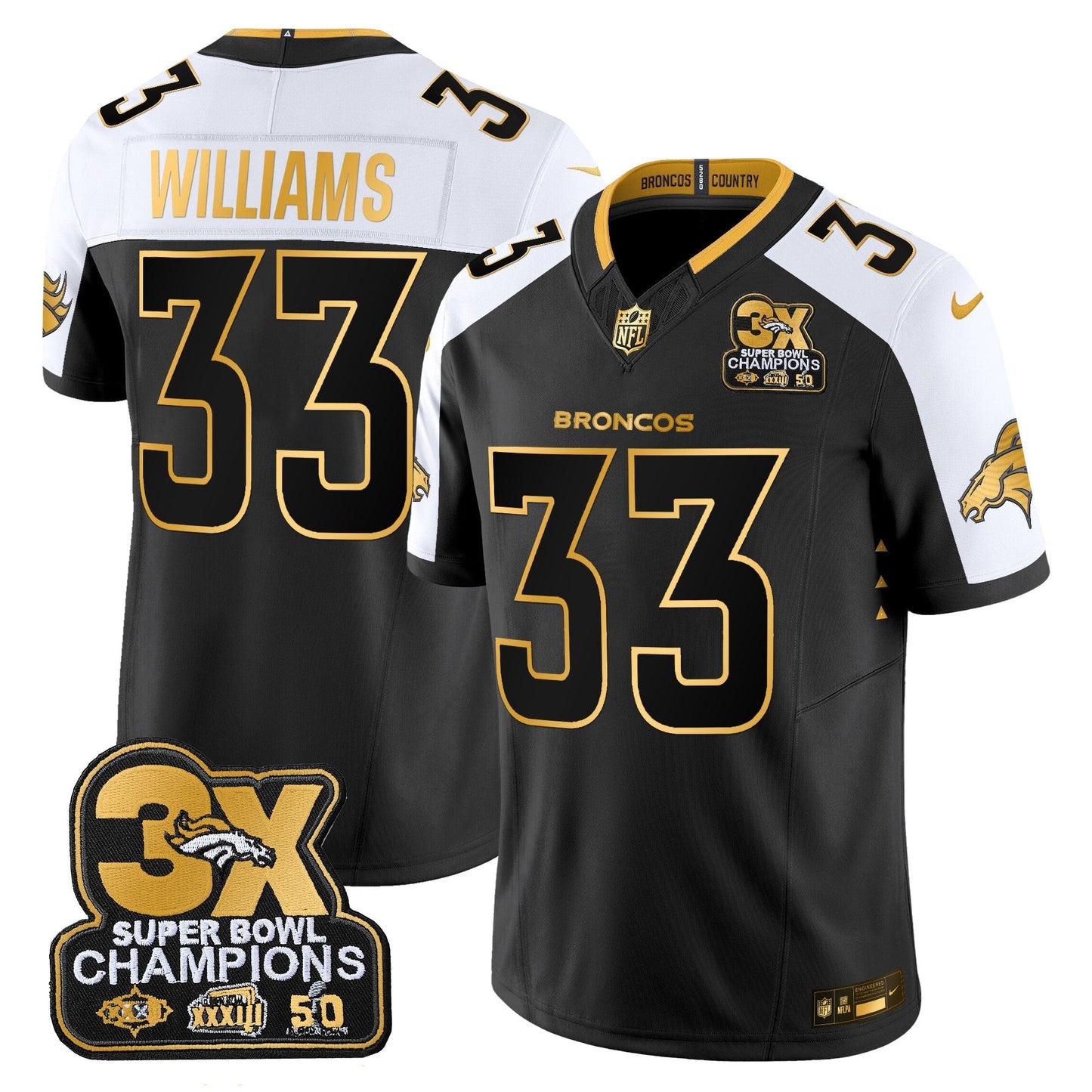 DEN 3-Time Champions Patch Gold Vapor Limited Jersey - All Stitched