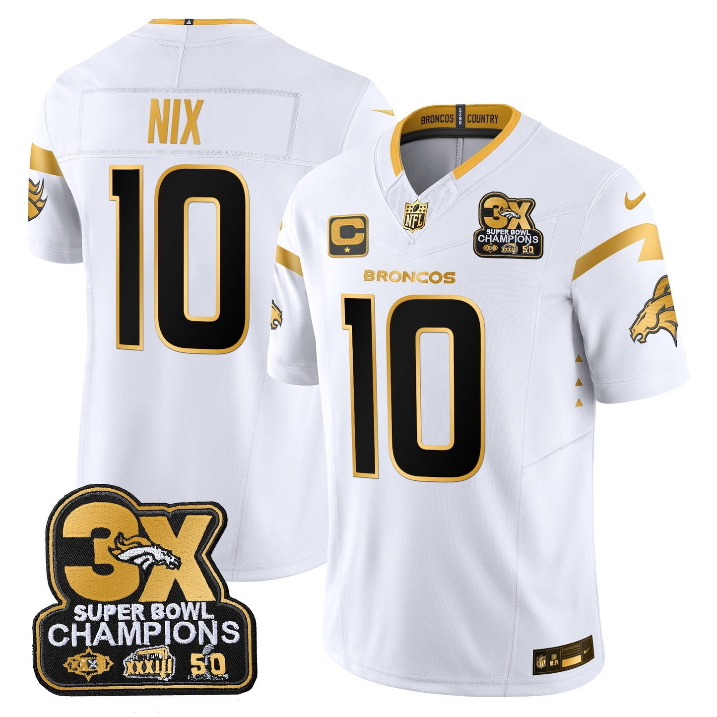 DEN 3-Time Champions Patch Gold Vapor Limited Jersey - All Stitched