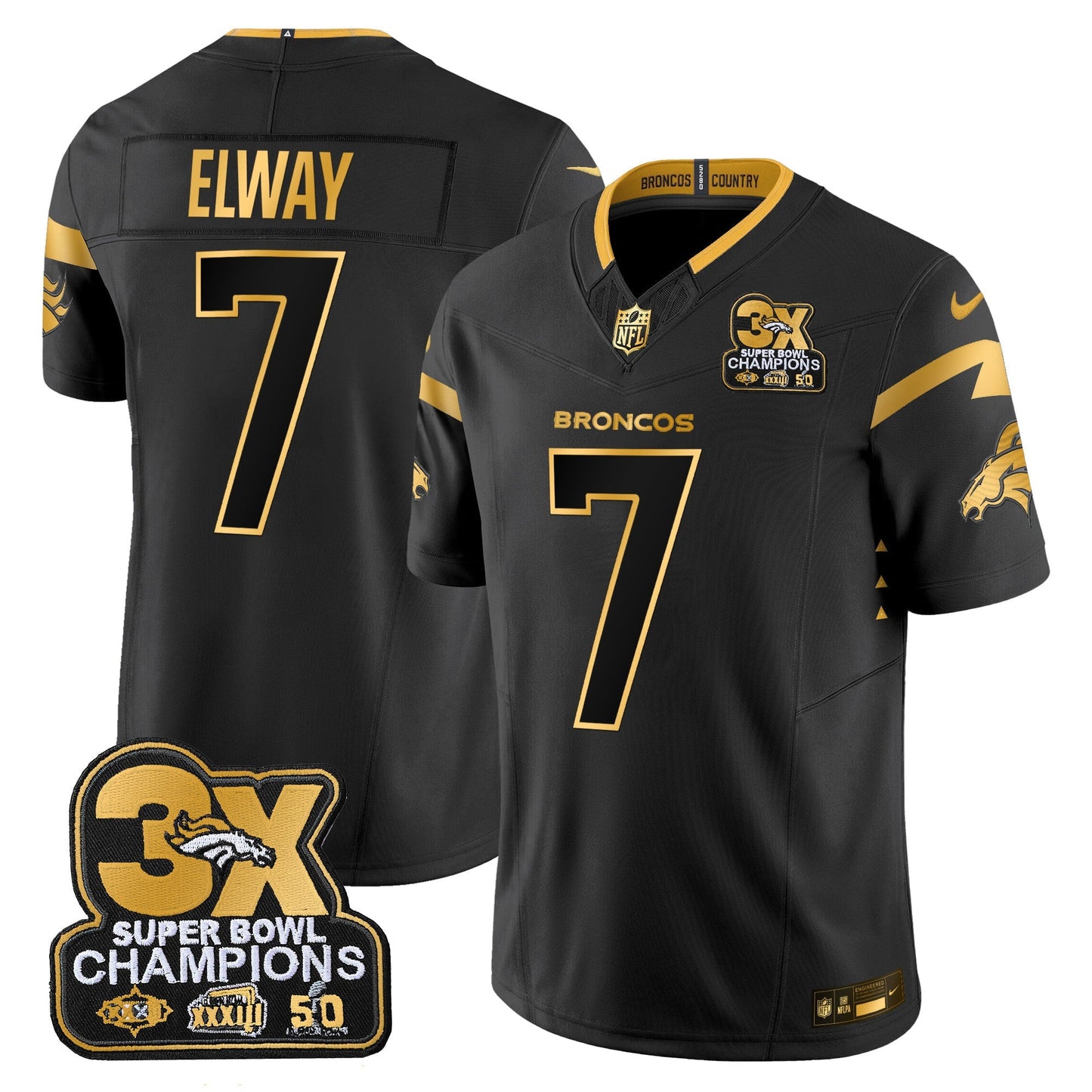 DEN 3-Time Champions Patch Gold Vapor Limited Jersey - All Stitched