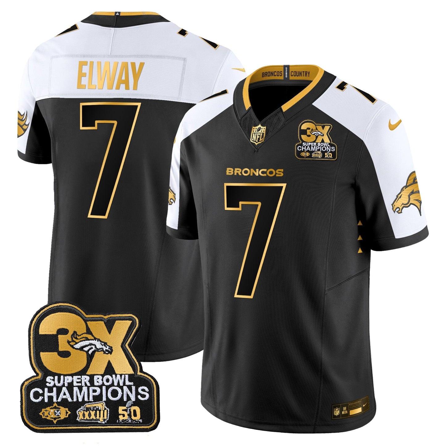 DEN 3-Time Champions Patch Gold Vapor Limited Jersey - All Stitched