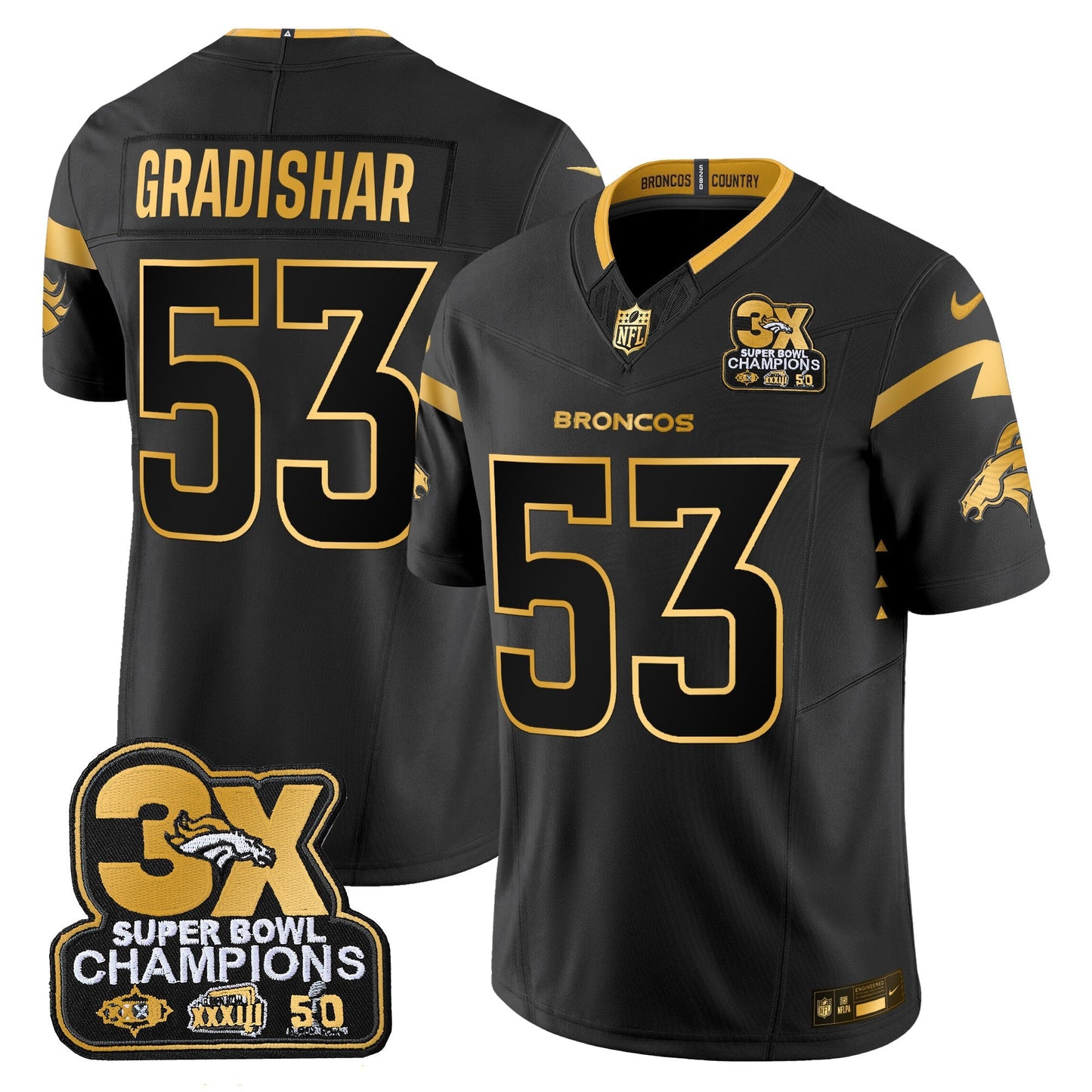 DEN 3-Time Champions Patch Gold Vapor Limited Jersey - All Stitched