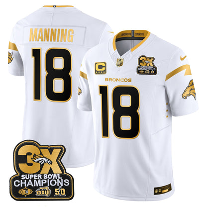 DEN 3-Time Champions Patch Gold Vapor Limited Jersey - All Stitched