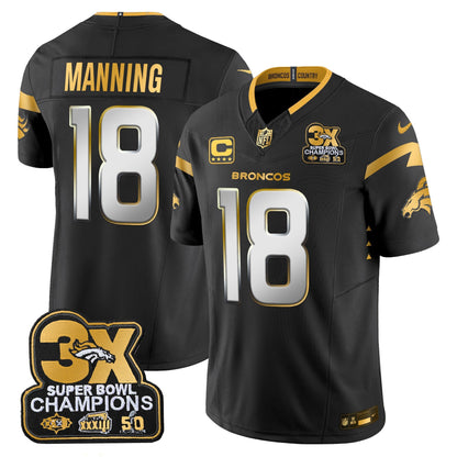 DEN 3-Time Champions Patch Gold Vapor Limited Jersey - All Stitched