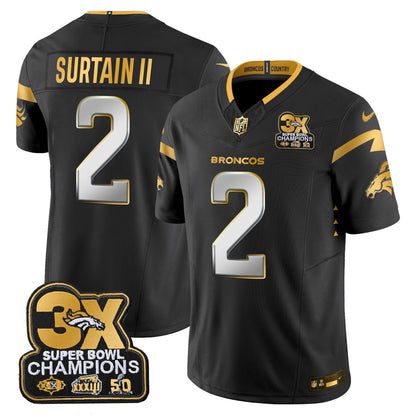 DEN 3-Time Champions Patch Gold Vapor Limited Jersey - All Stitched