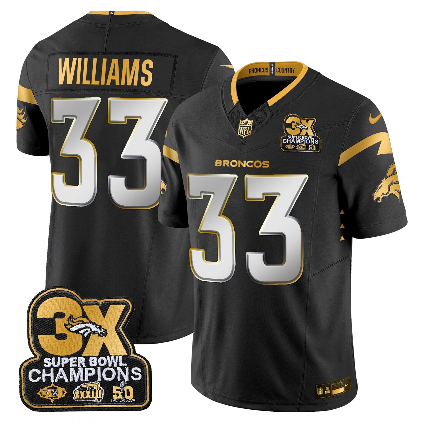 DEN 3-Time Champions Patch Gold Vapor Limited Jersey - All Stitched