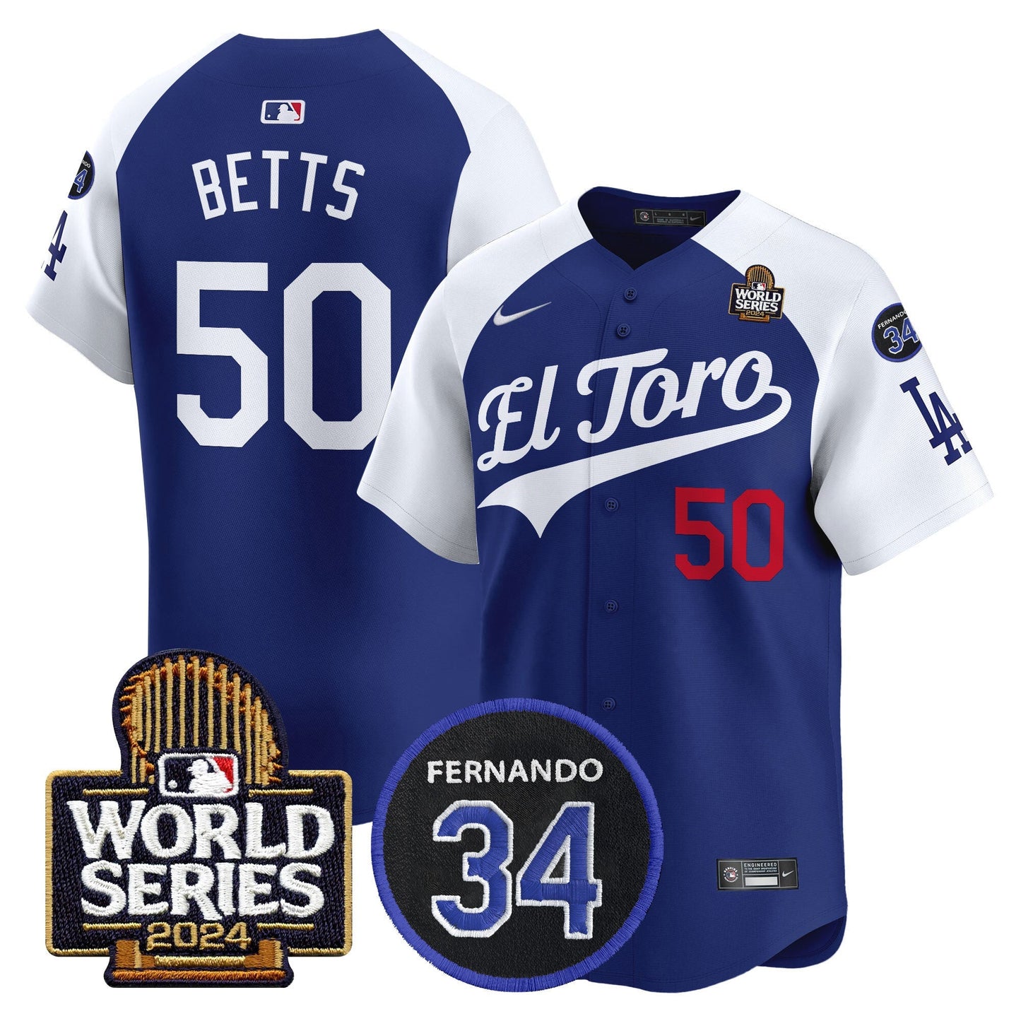 Dodgers El Toro 2024 World Series Patch Vapor Premier Limited Jersey - All Stitched