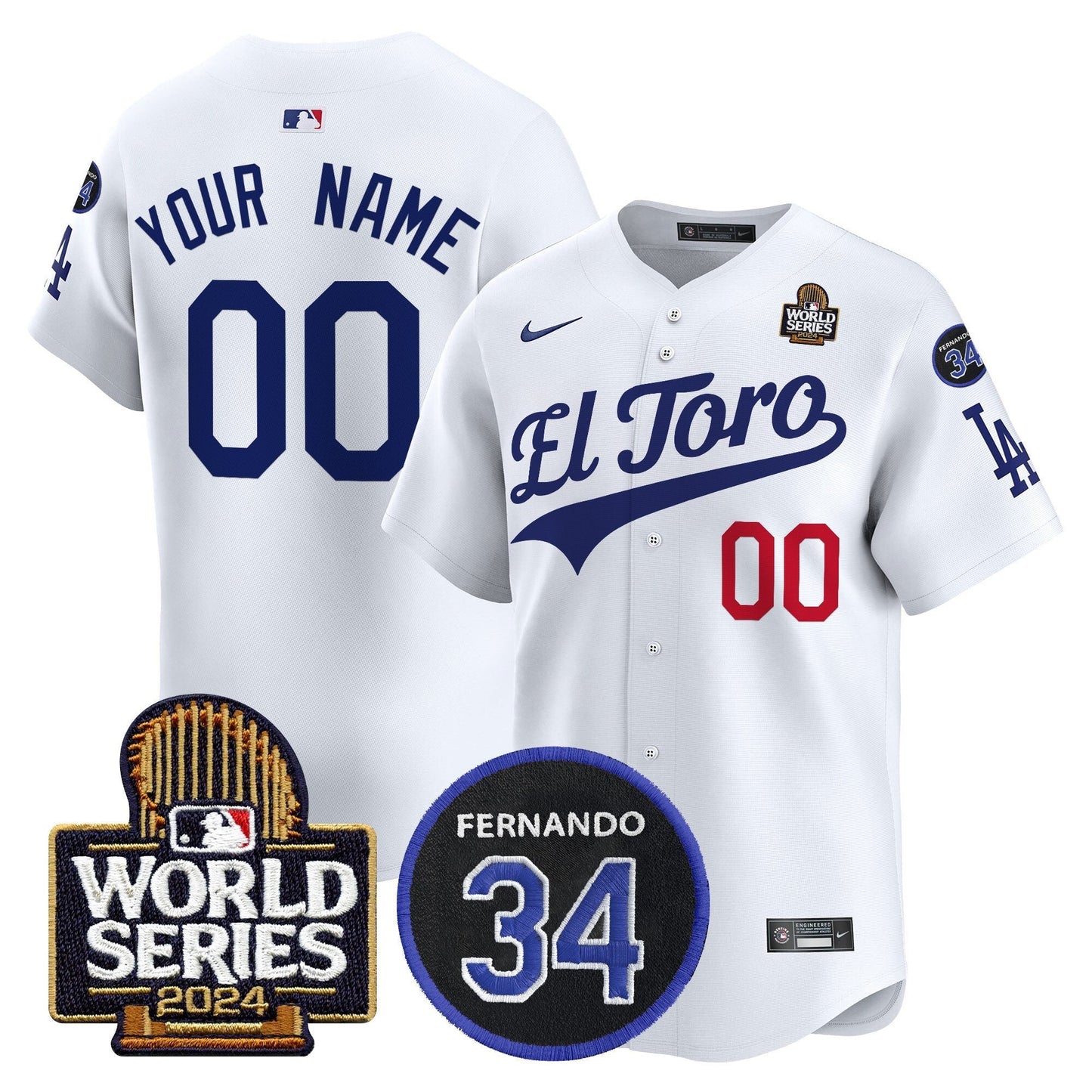 Dodgers El Toro 2024 World Series Patch Vapor Premier Limited Custom Jersey - All Stitched