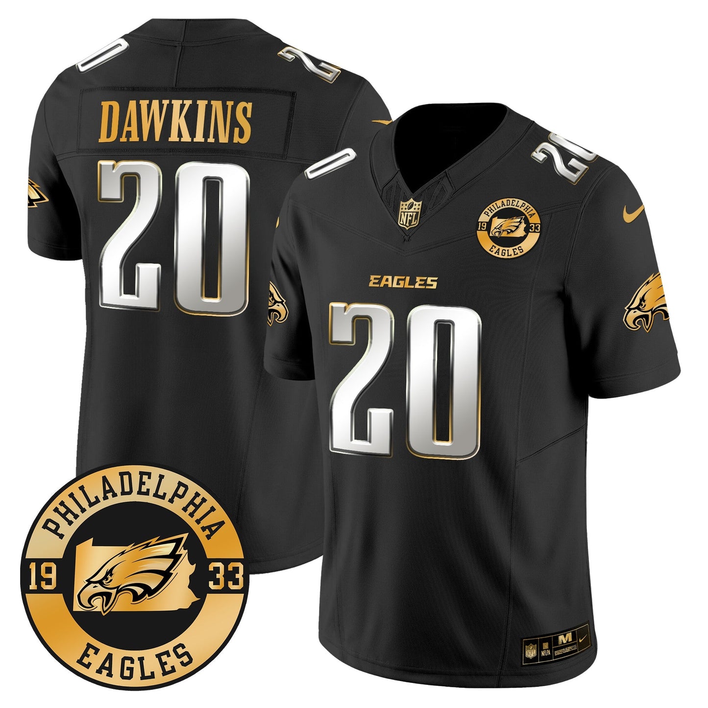 Eagles 2024 Gold Vapor Limited Jersey - Est. 1933 Patch - All Stitched