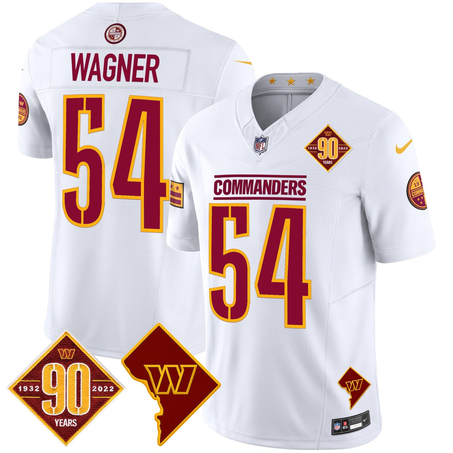 Men's Washington Commanders 90th Anniversary & Home Patch Vapor Limited Jersey - All Stitched
