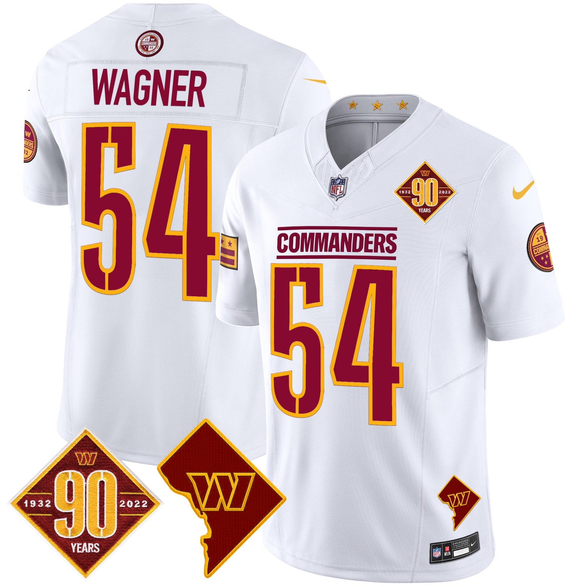 Men's Washington Commanders 90th Anniversary & Home Patch Vapor Limited Jersey - All Stitched
