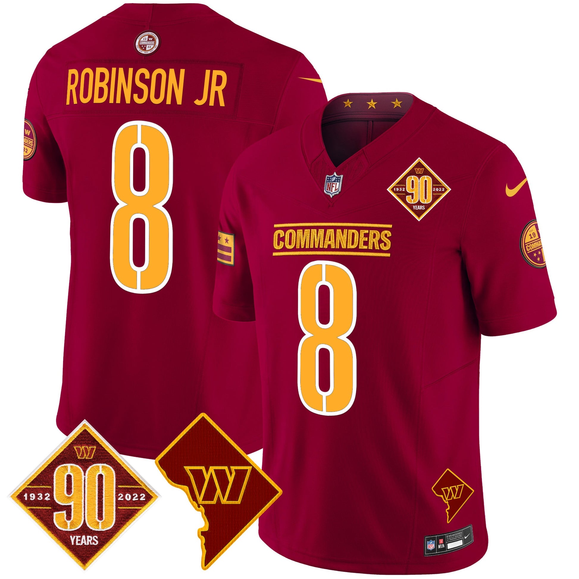 Men's Washington Commanders 90th Anniversary & Home Patch Vapor Limited Jersey - All Stitched
