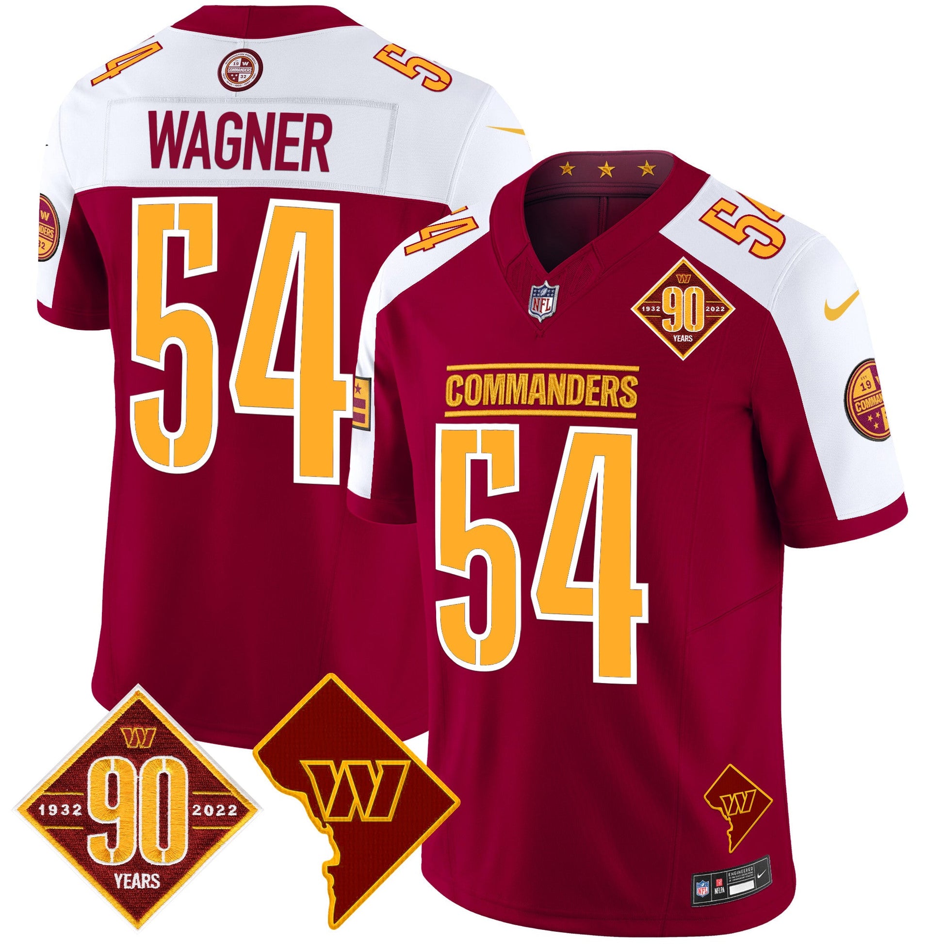 Men's Washington Commanders 90th Anniversary & Home Patch Vapor Limited Jersey - All Stitched