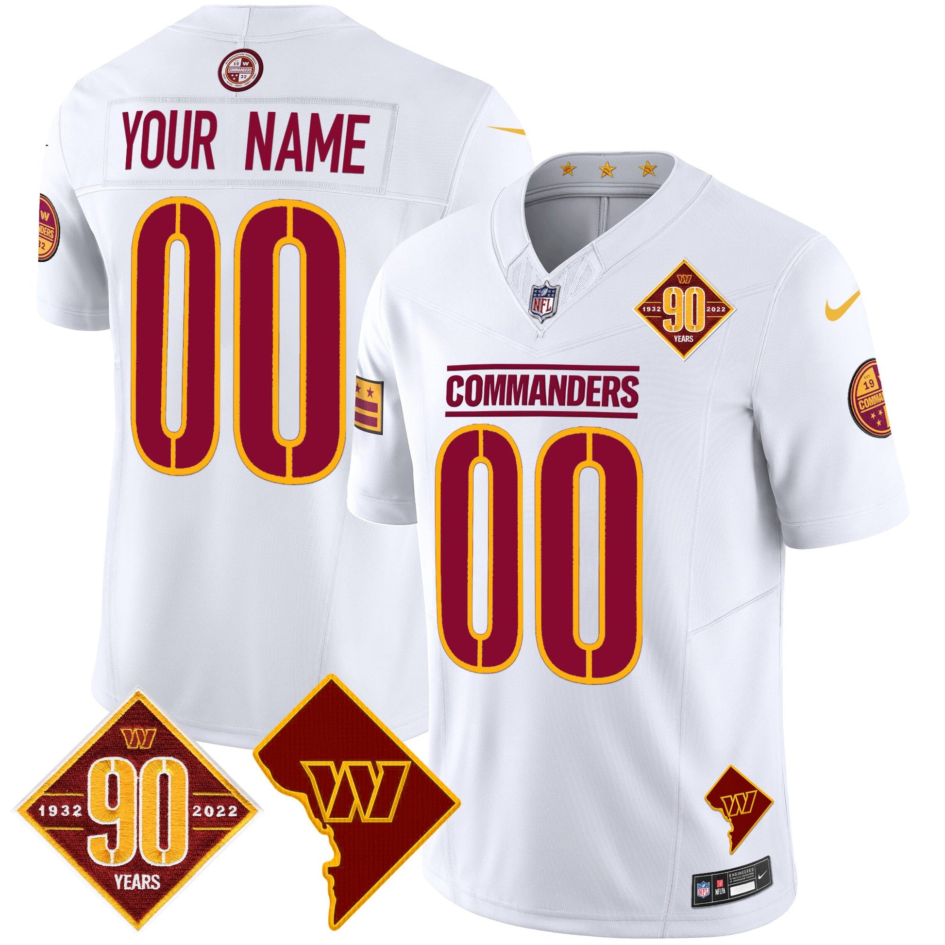 Washington Commanders 90th Anniversary & Home Patch Vapor Limited Custom Jersey - All Stitched
