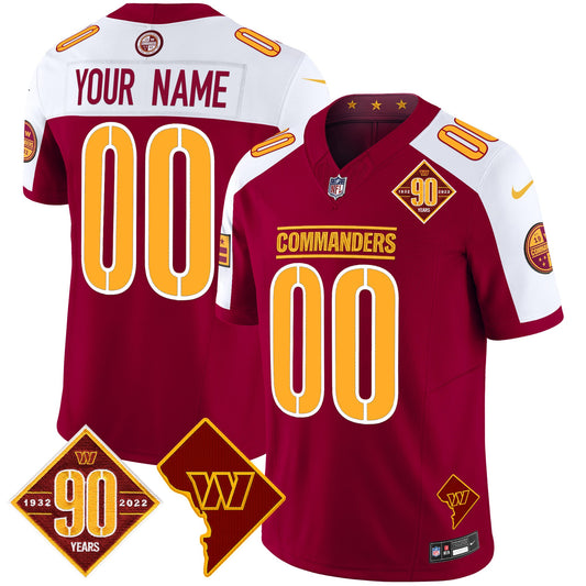 Washington Commanders 90th Anniversary & Home Patch Vapor Limited Custom Jersey - All Stitched