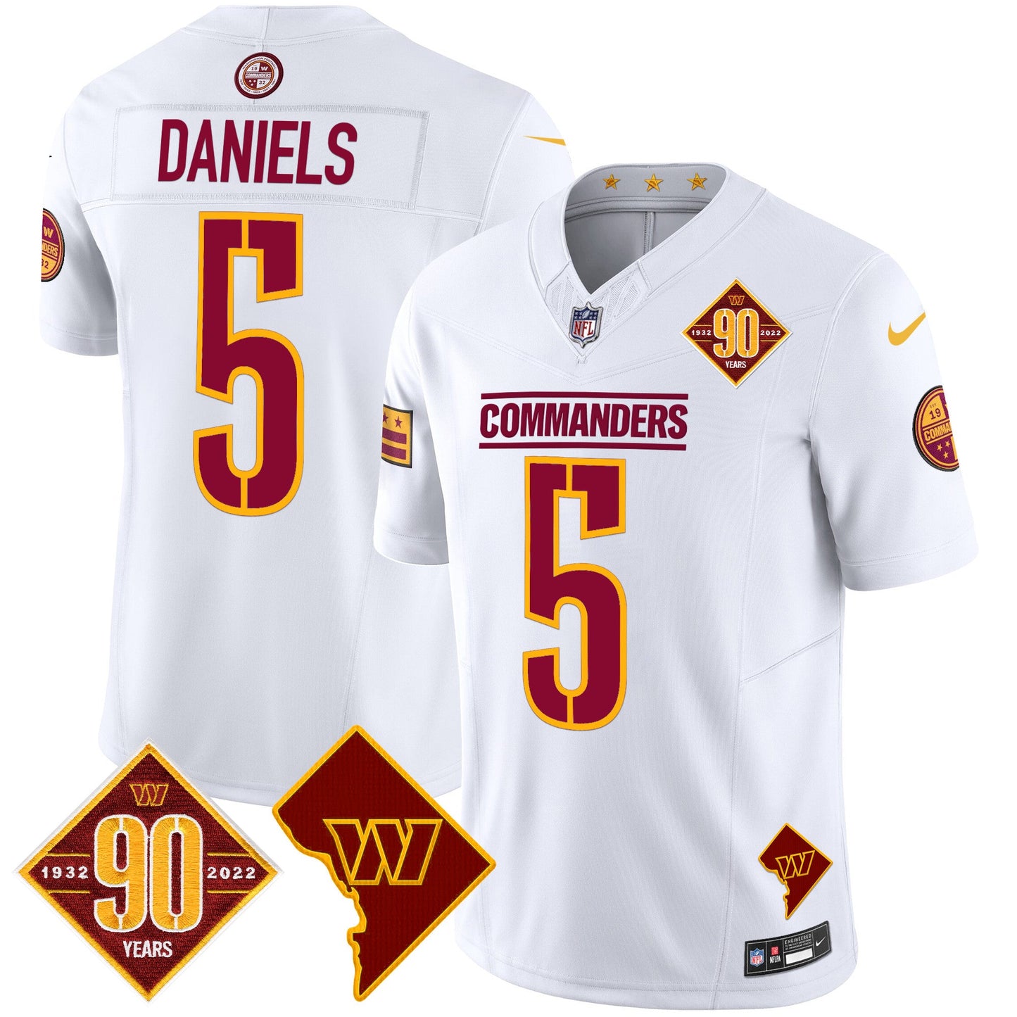 Men's Washington Commanders 90th Anniversary & Home Patch Vapor Limited Jersey - All Stitched
