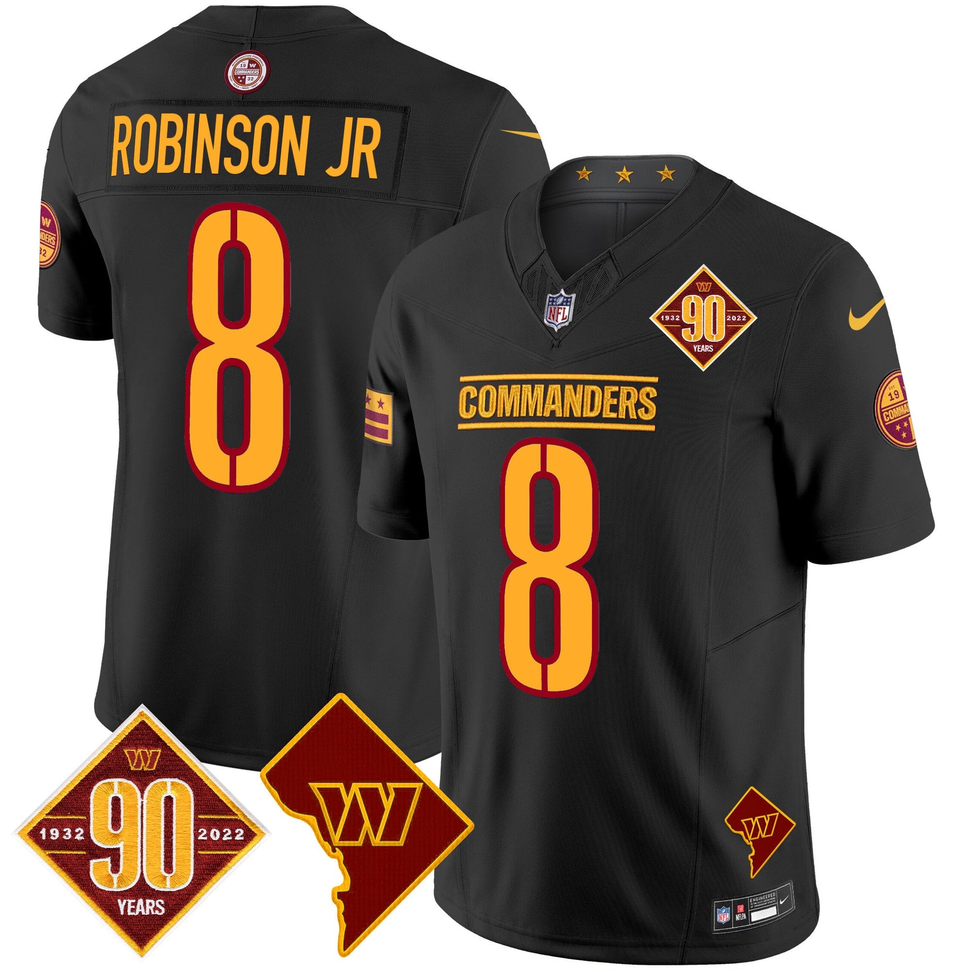Men's Washington Commanders 90th Anniversary & Home Patch Vapor Limited Jersey - All Stitched