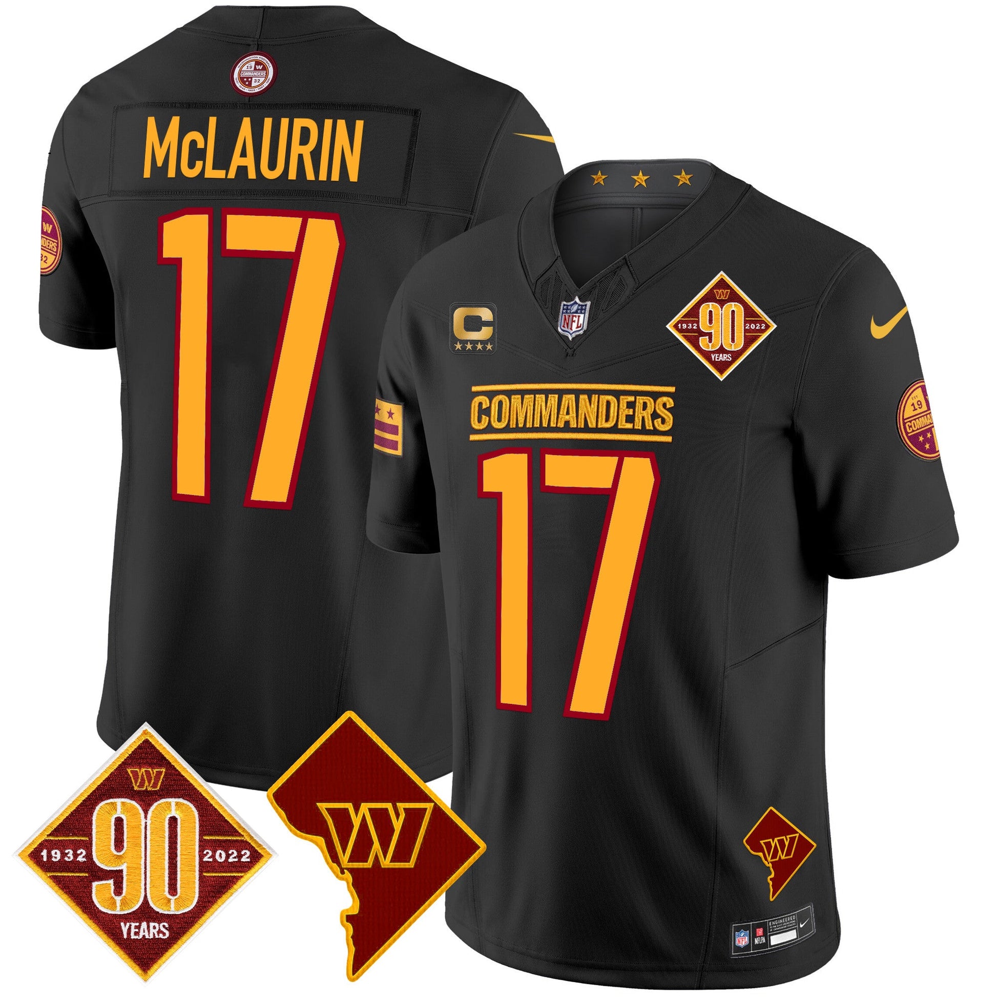 Men's Washington Commanders 90th Anniversary & Home Patch Vapor Limited Jersey - All Stitched