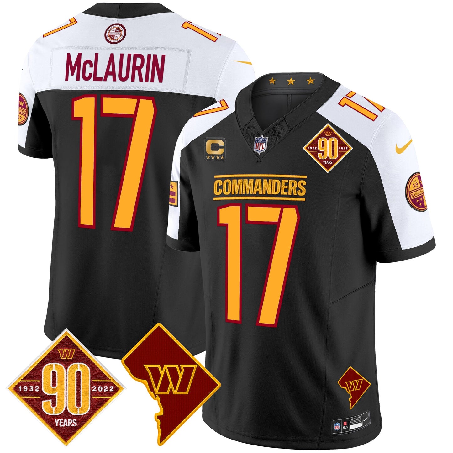 Men's Washington Commanders 90th Anniversary & Home Patch Vapor Limited Jersey - All Stitched