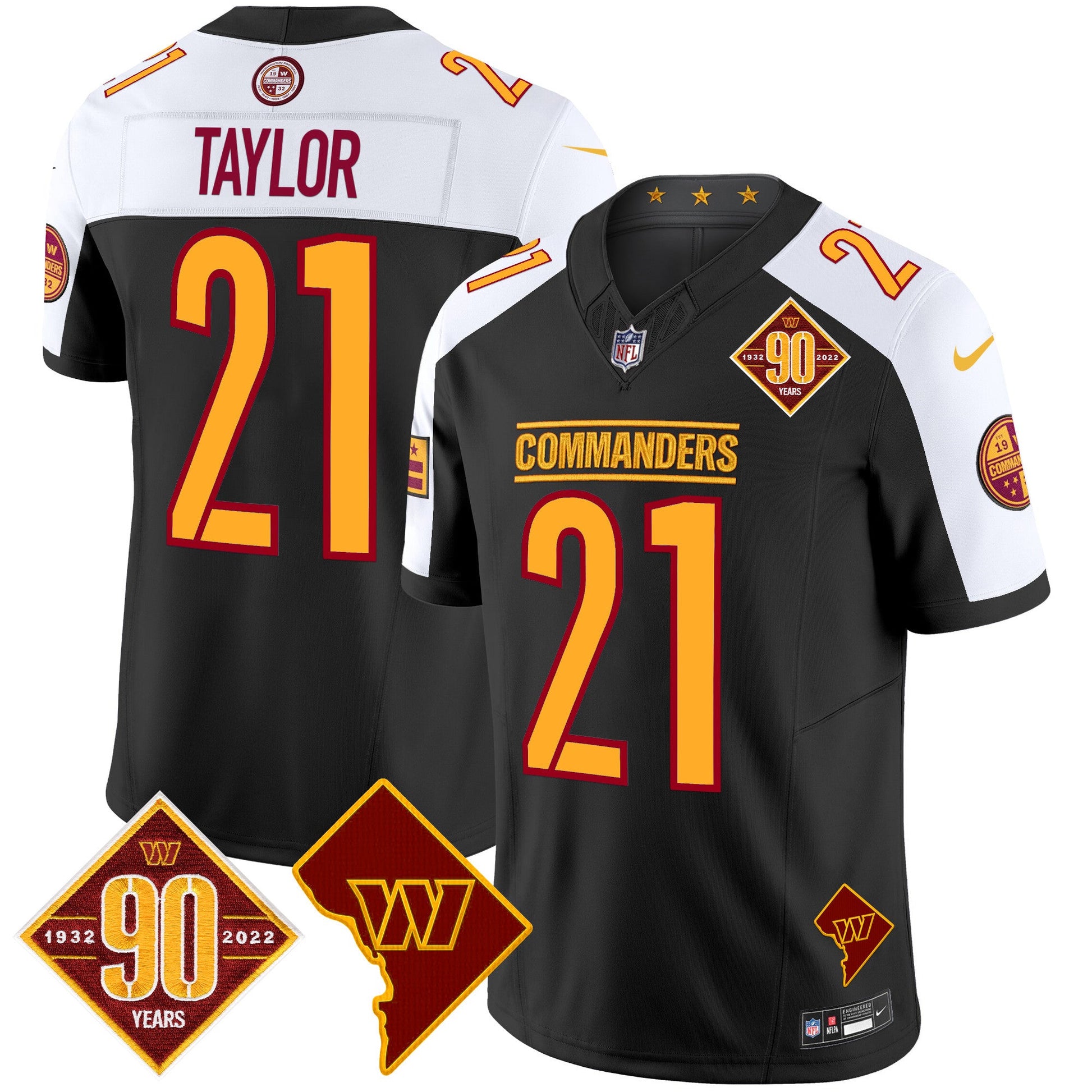 Men's Washington Commanders 90th Anniversary & Home Patch Vapor Limited Jersey - All Stitched