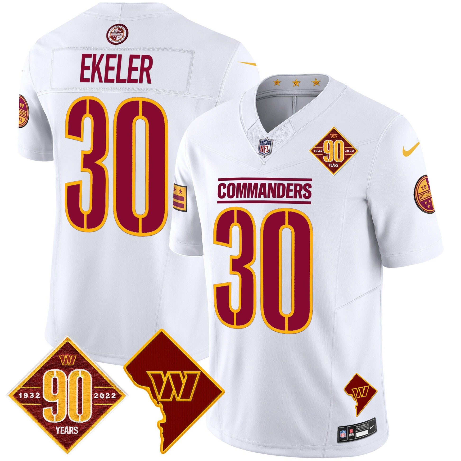 Men's Washington Commanders 90th Anniversary & Home Patch Vapor Limited Jersey - All Stitched