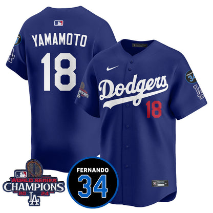 LA Dodgers - World Series Champions 2024/Fernando Valenzuela Memorial Jersey - All Stitched N08