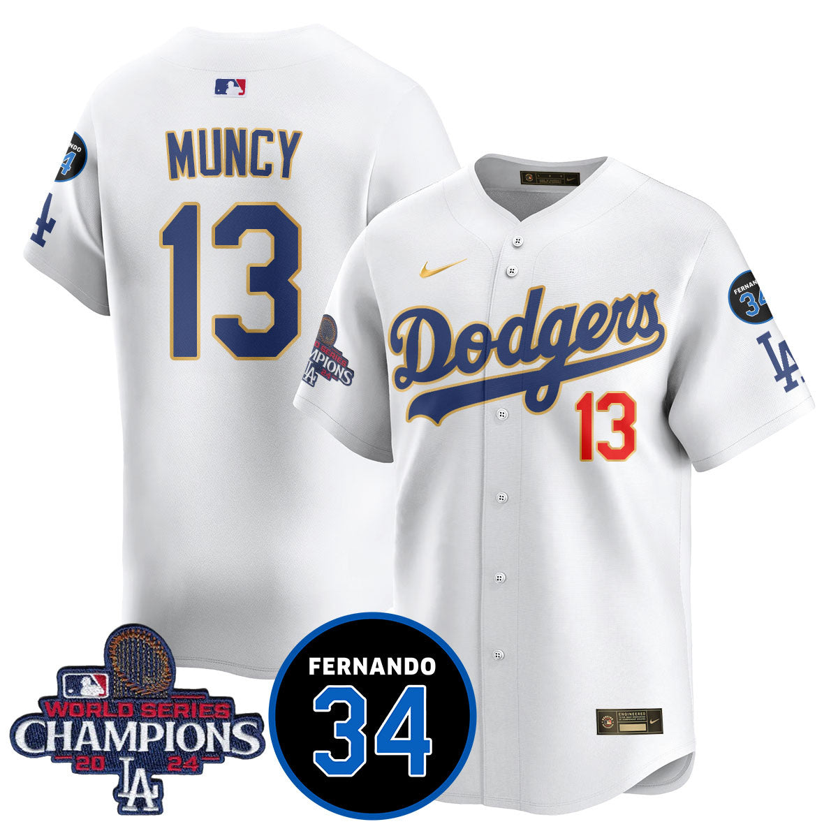 LA Dodgers - World Series Champions 2024/Fernando Valenzuela Memorial Jersey - All Stitched N1