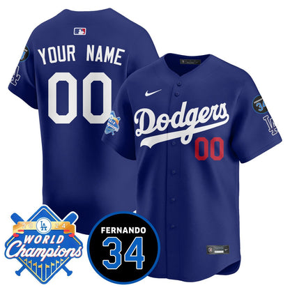 Custom Name/Gender LA Dodgers - World Series Champions 2024/Fernando Valenzuela Memorial Jersey - All Stitched