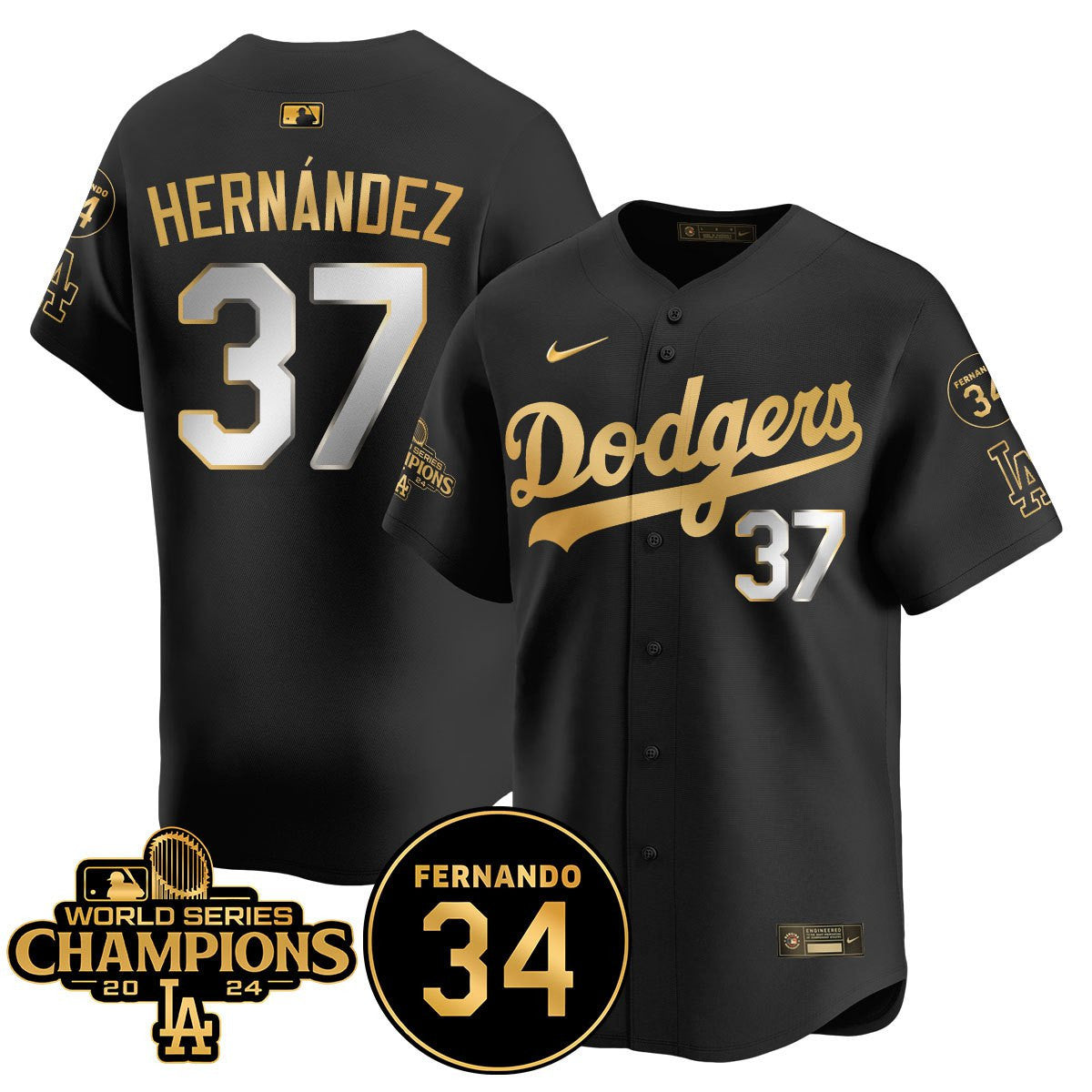 LA Dodgers - World Series Champions 2024/Fernando Valenzuela Memorial Jersey - All Stitched N08
