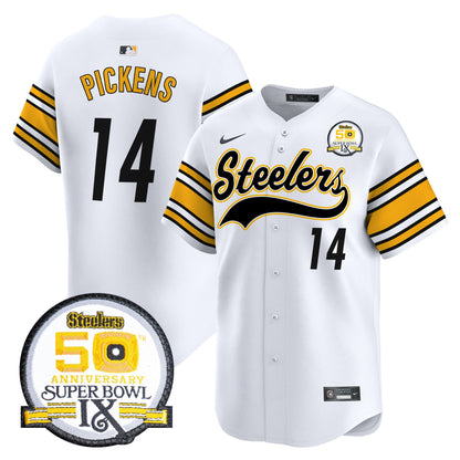 Steelers 50th Anniversary Of Super Bowl IX Patch Vapor Premier Baseball Jersey - All Stitched