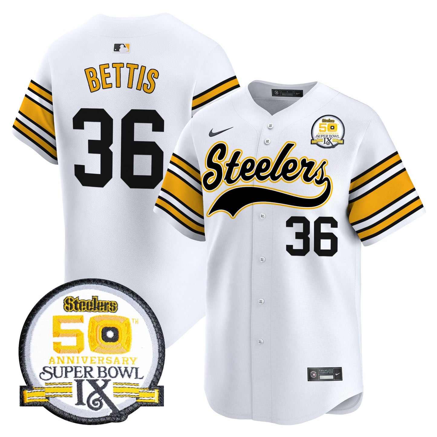 Steelers 50th Anniversary Of Super Bowl IX Patch Vapor Premier Baseball Jersey - All Stitched
