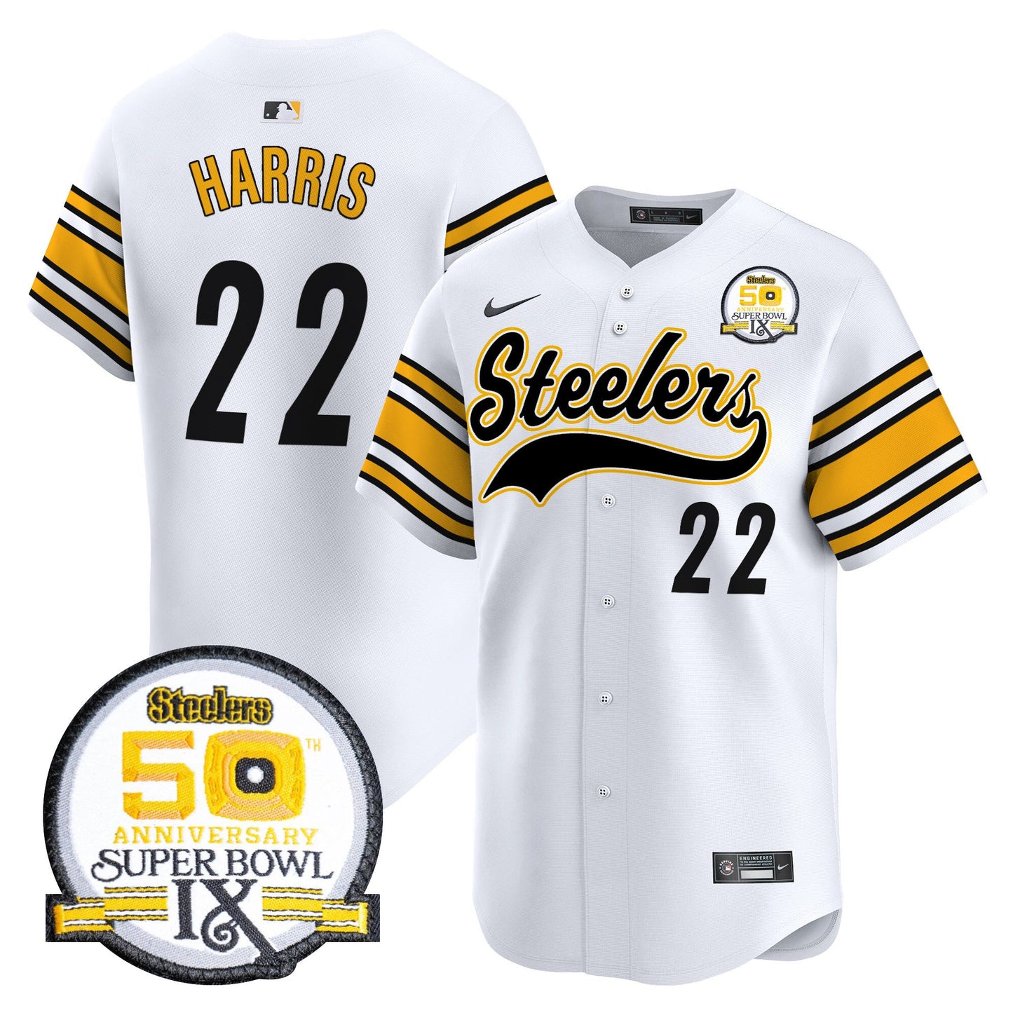 Steelers 50th Anniversary Of Super Bowl IX Patch Vapor Premier Baseball Jersey - All Stitched