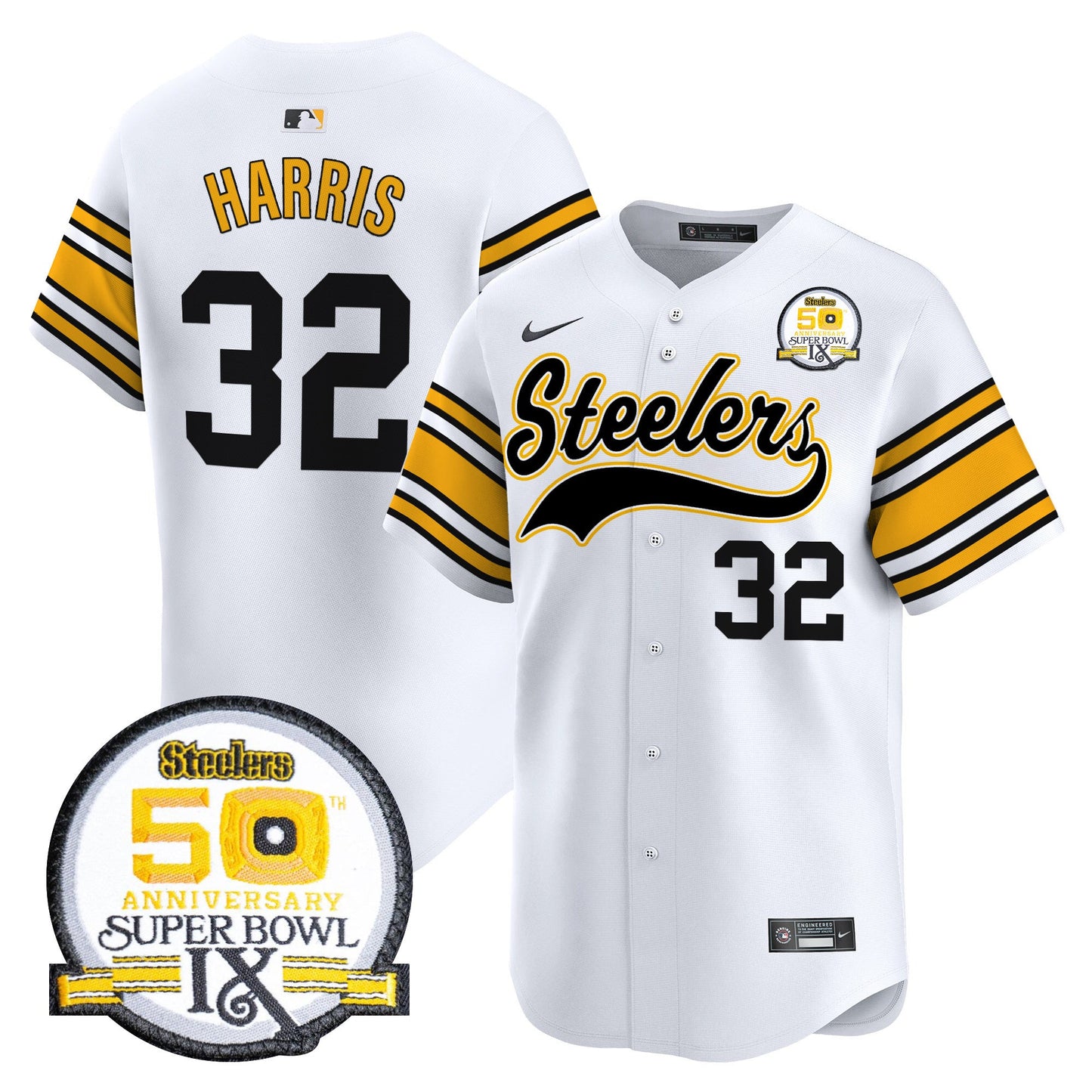 Steelers 50th Anniversary Of Super Bowl IX Patch Vapor Premier Baseball Jersey - All Stitched