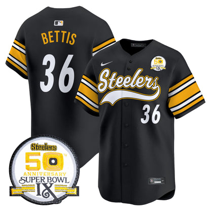 Steelers 50th Anniversary Of Super Bowl IX Patch Vapor Premier Baseball Jersey - All Stitched