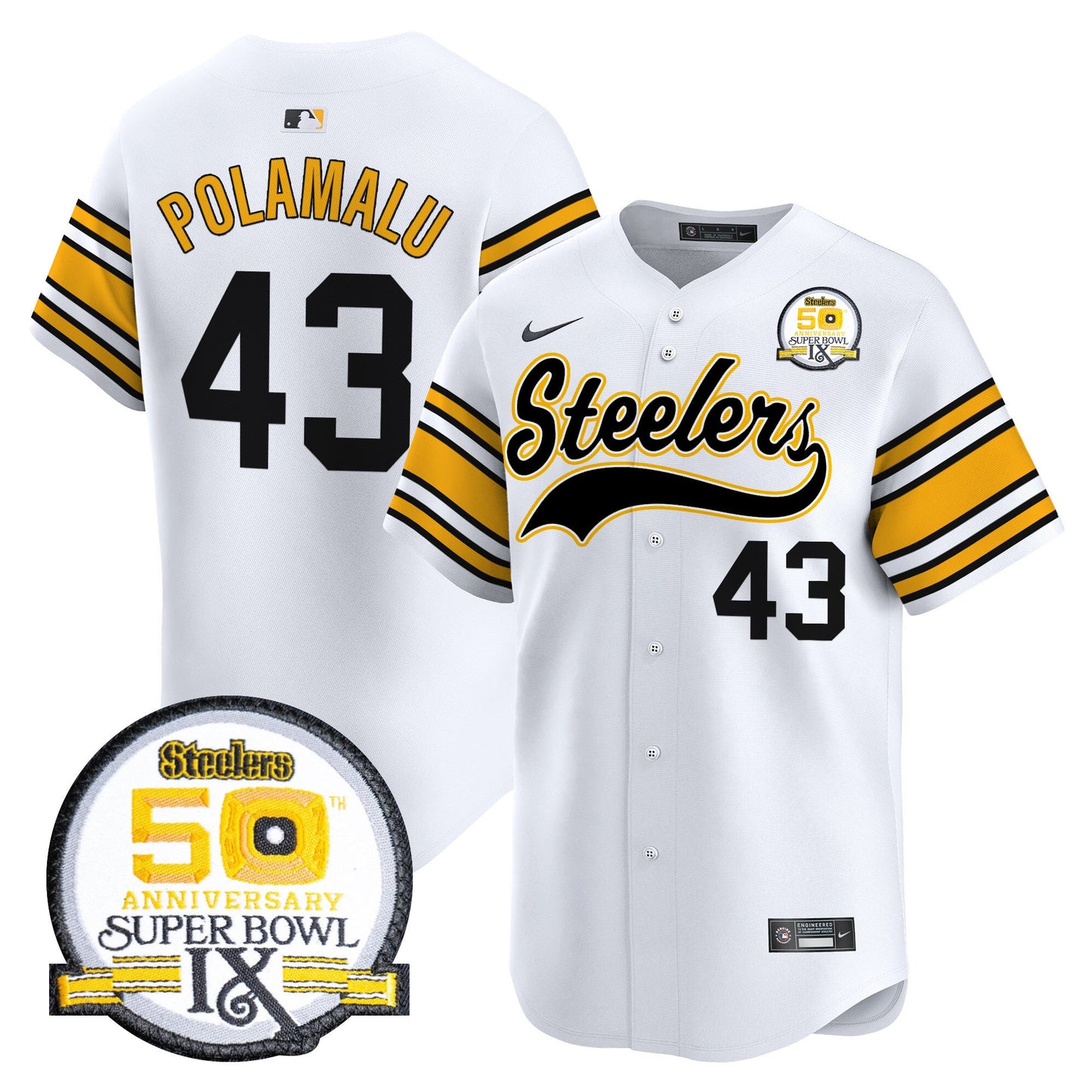 Steelers 50th Anniversary Of Super Bowl IX Patch Vapor Premier Baseball Jersey - All Stitched
