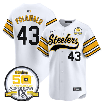Steelers 50th Anniversary Of Super Bowl IX Patch Vapor Premier Baseball Jersey - All Stitched