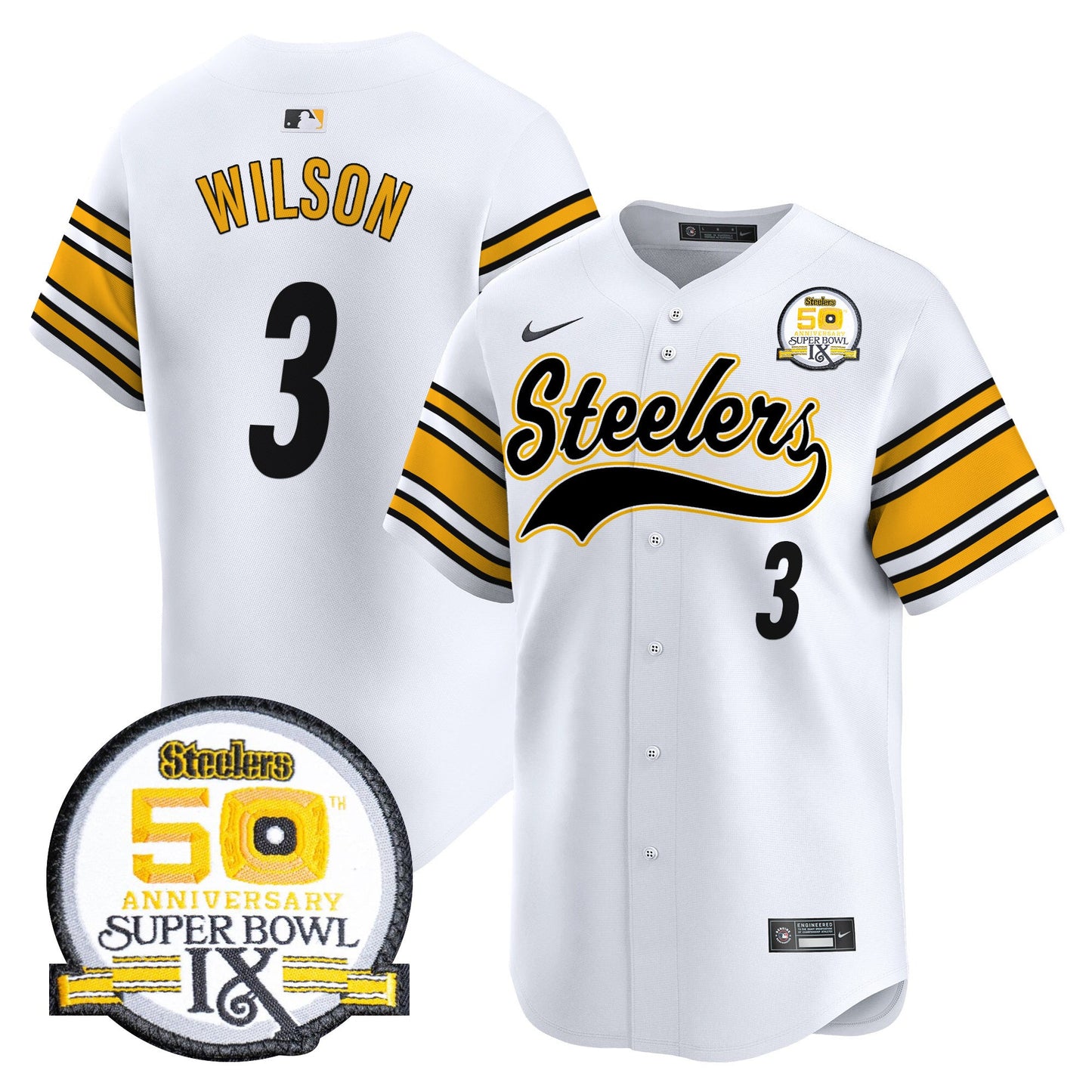 Steelers 50th Anniversary Of Super Bowl IX Patch Vapor Premier Baseball Jersey - All Stitched