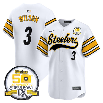 Steelers 50th Anniversary Of Super Bowl IX Patch Vapor Premier Baseball Jersey - All Stitched