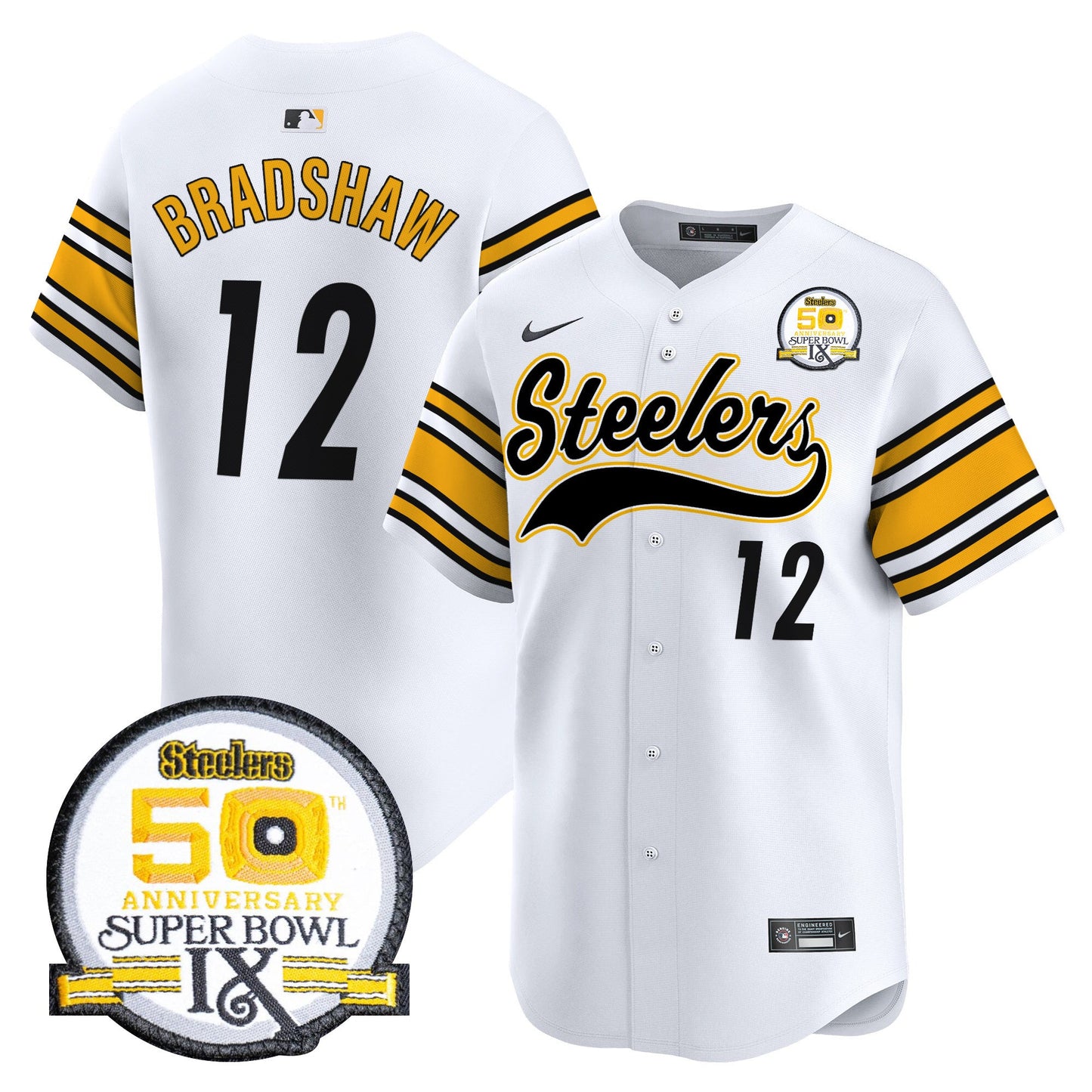 Steelers 50th Anniversary Of Super Bowl IX Patch Vapor Premier Baseball Jersey - All Stitched
