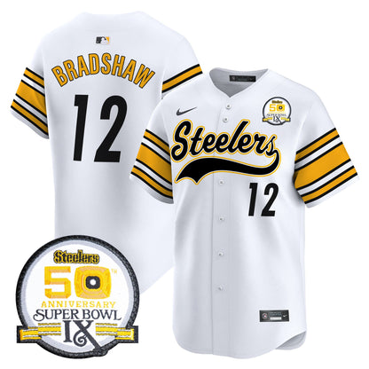 Steelers 50th Anniversary Of Super Bowl IX Patch Vapor Premier Baseball Jersey - All Stitched