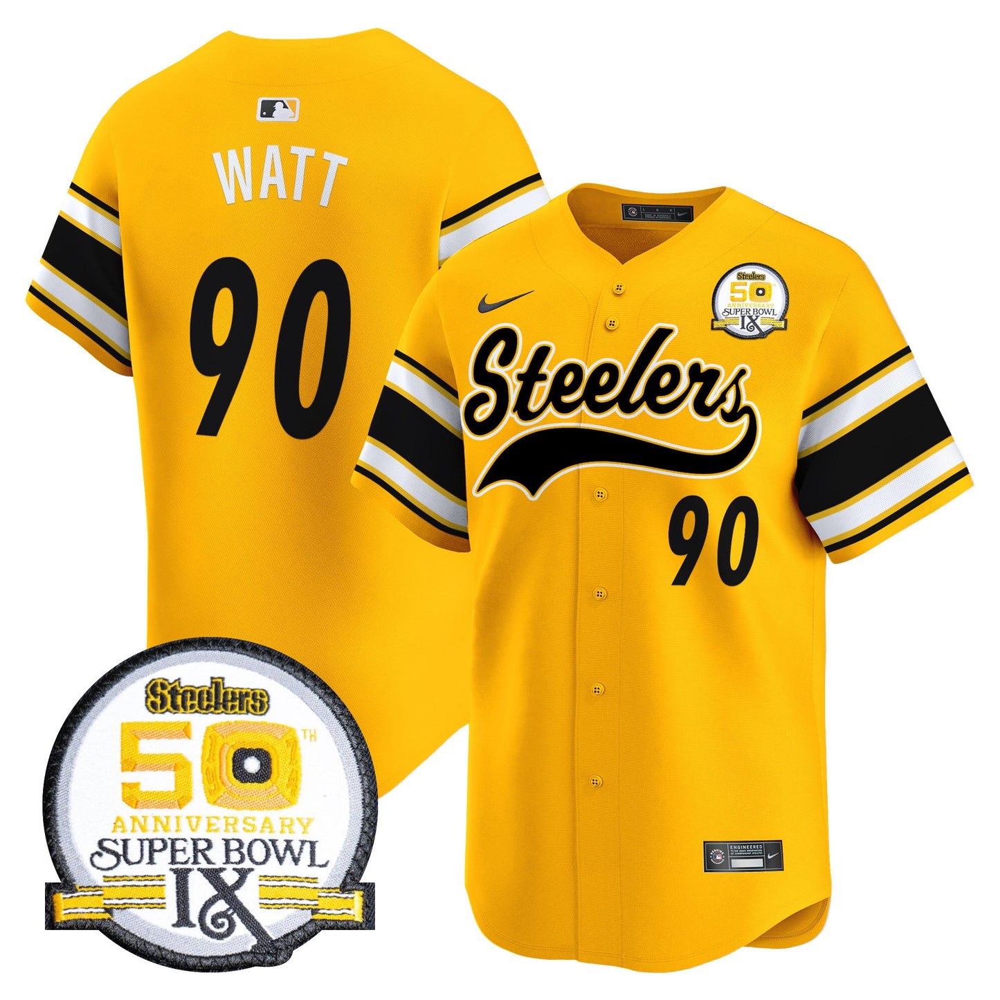 Steelers 50th Anniversary Of Super Bowl IX Patch Vapor Premier Baseball Jersey - All Stitched