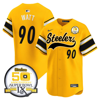Steelers 50th Anniversary Of Super Bowl IX Patch Vapor Premier Baseball Jersey - All Stitched