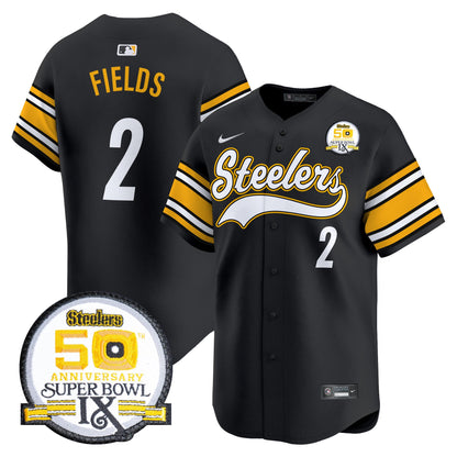 Steelers 50th Anniversary Of Super Bowl IX Patch Vapor Premier Baseball Jersey - All Stitched