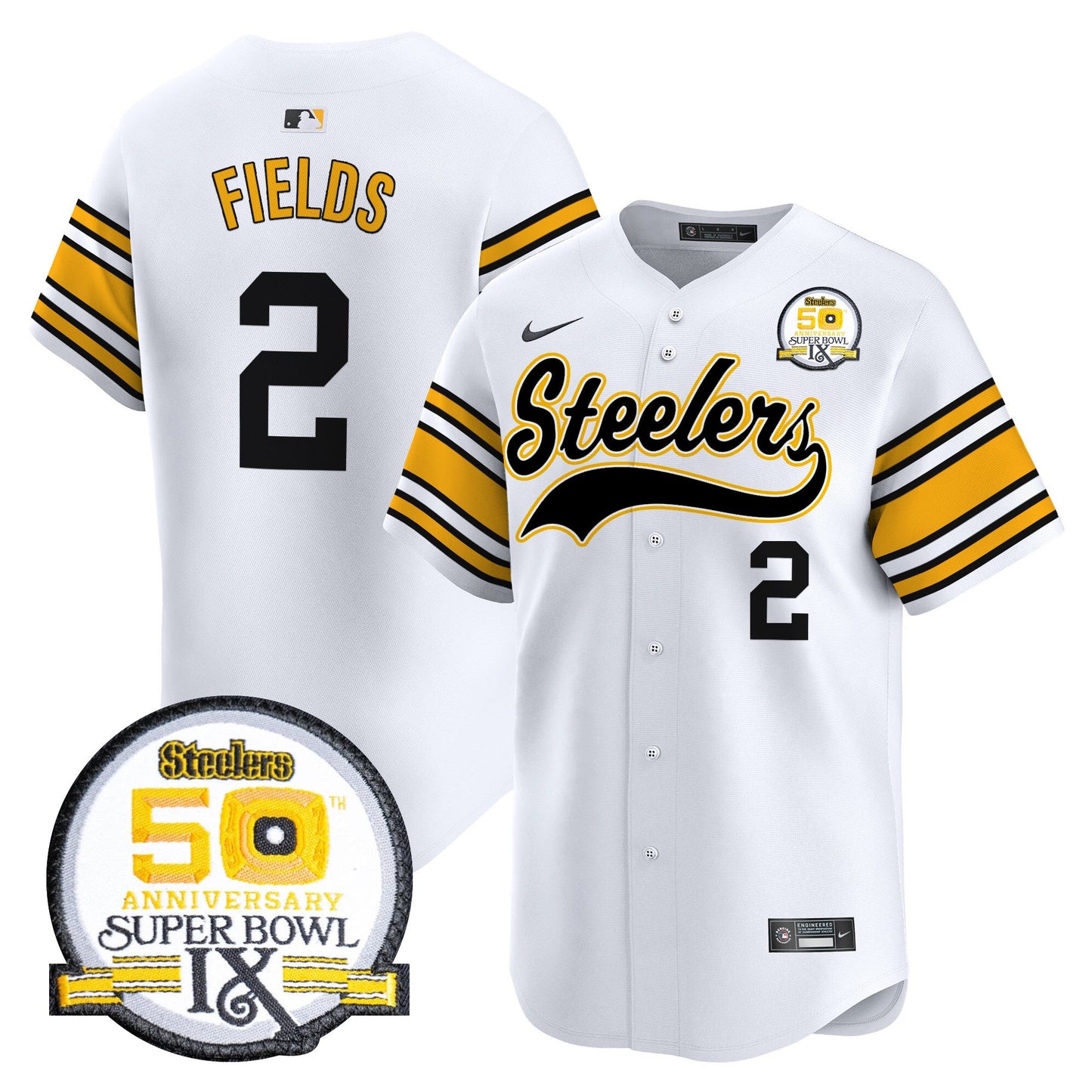 Steelers 50th Anniversary Of Super Bowl IX Patch Vapor Premier Baseball Jersey - All Stitched