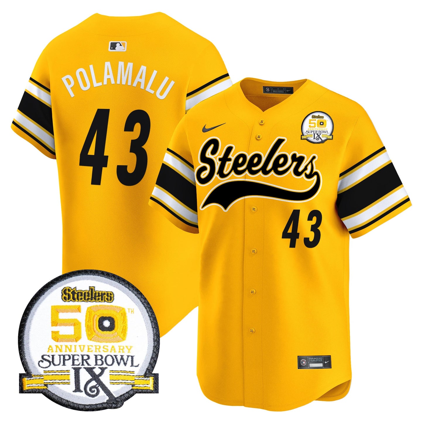 Steelers 50th Anniversary Of Super Bowl IX Patch Vapor Premier Baseball Jersey - All Stitched