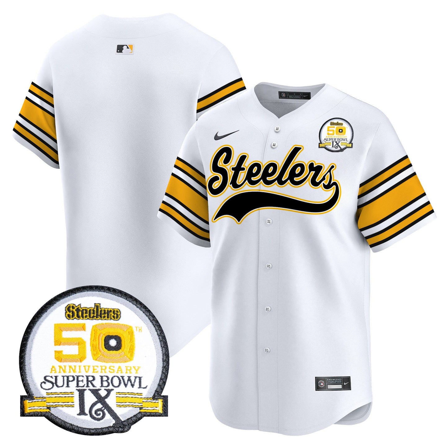 Steelers 50th Anniversary Of Super Bowl IX Patch Vapor Premier Baseball Jersey - All Stitched