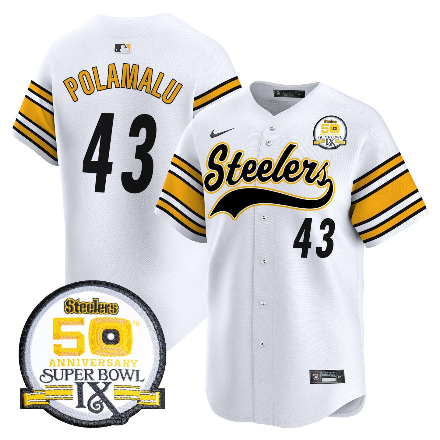 Steelers 50th Anniversary Of Super Bowl IX Patch Vapor Premier Baseball Jersey - All Stitched