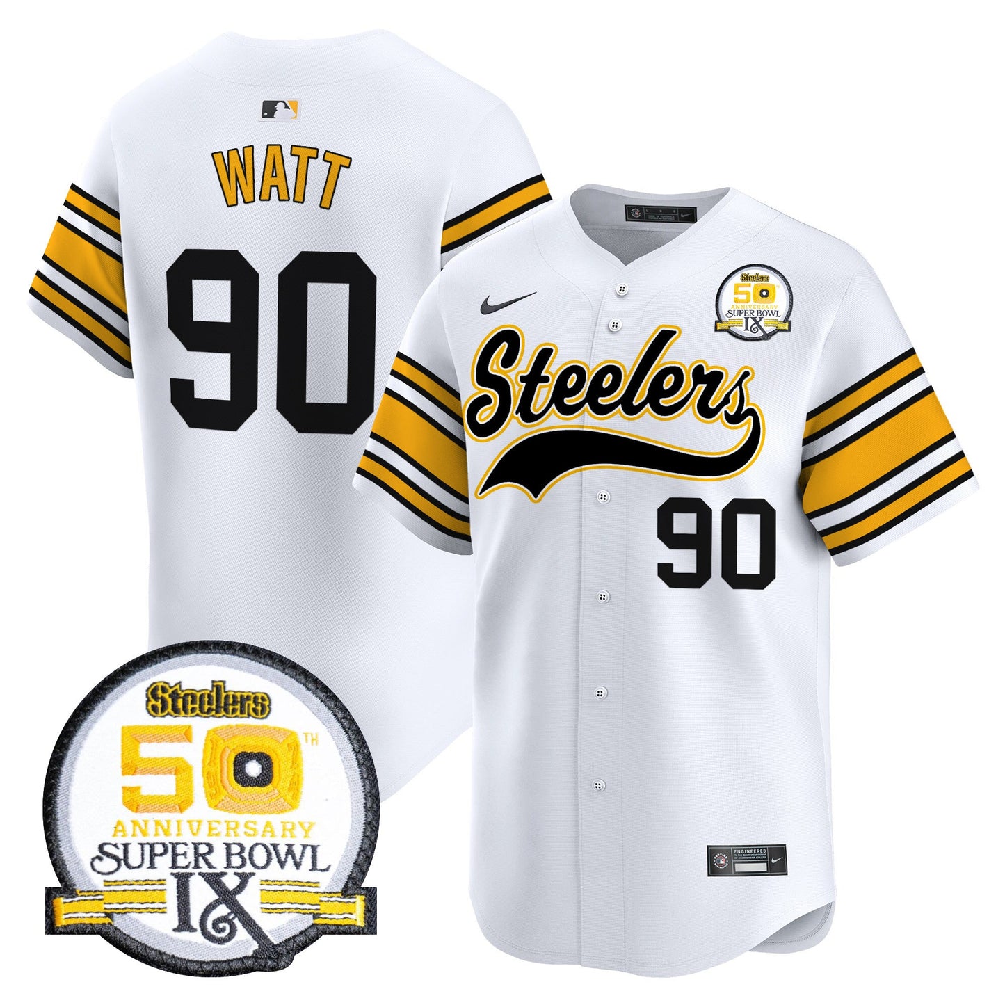 Steelers 50th Anniversary Of Super Bowl IX Patch Vapor Premier Baseball Jersey - All Stitched