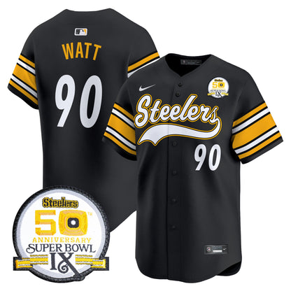 Steelers 50th Anniversary Of Super Bowl IX Patch Vapor Premier Baseball Jersey - All Stitched