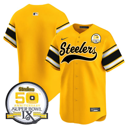 Steelers 50th Anniversary Of Super Bowl IX Patch Vapor Premier Baseball Jersey - All Stitched